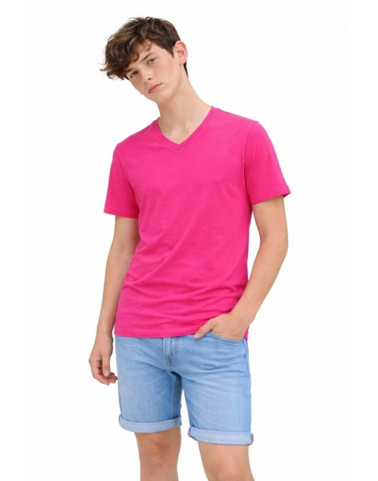 Genç Erkek Çocuk V Yaka Tişört Model - Pembe