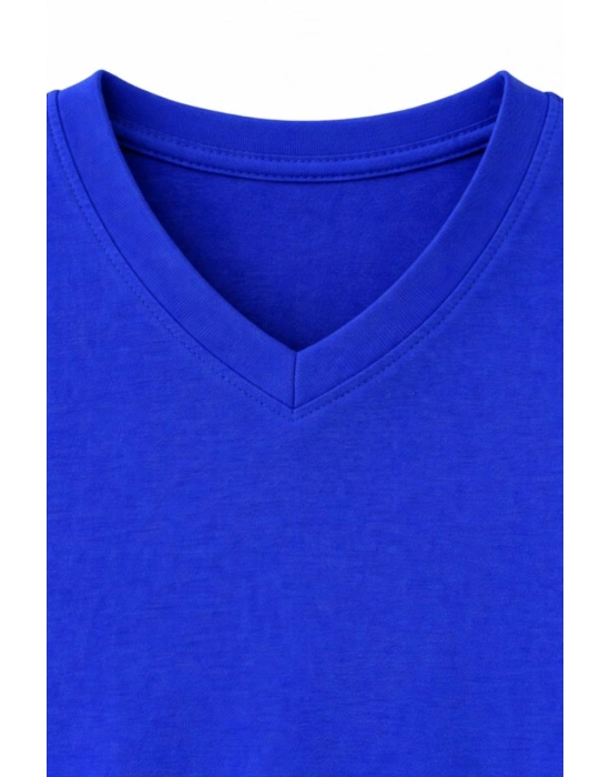Genç Erkek Çocuk V Yaka Tişört Model - Saks Mavisi
