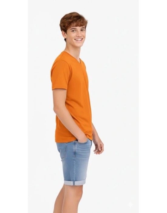 Genç Erkek Çocuk V Yaka Tişört Model - Turuncu