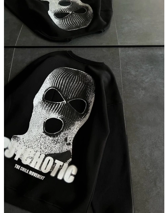 Kadın 3 iplik Kışlık Bisiklet Yaka Baskılı SweatShirt - Siyah