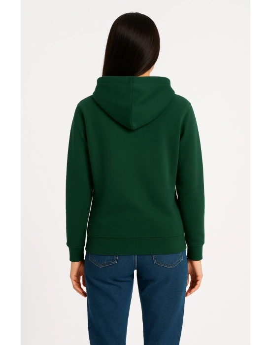 Kadın 3 İplik Pamuklu Kapüşonlu Kanguru Cepli Sweatshirt hoodie - Haki