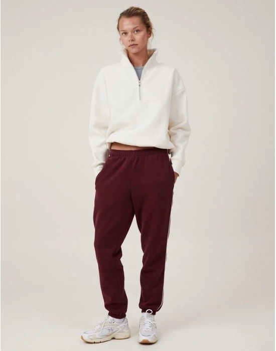 Kadın 3 İplik Pamuklu Oversize Yarım Fermuarlı Yakalı Basic Sweatshirt - Beyaz