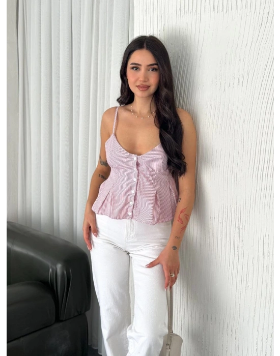 Kadın Askılı Dekolte deraylı crop - Kırmızı