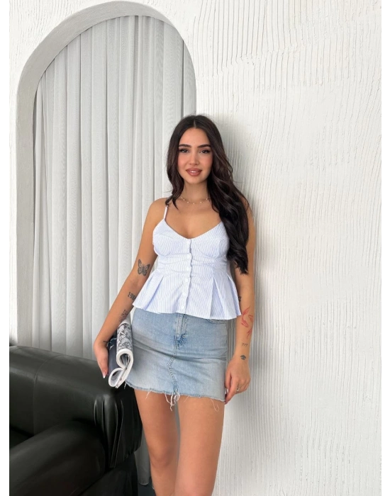 Kadın Askılı Dekolte detaylı crop - Açık Mavi