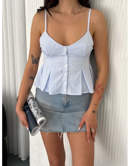 Kadın Askılı Dekolte detaylı crop - Açık Mavi