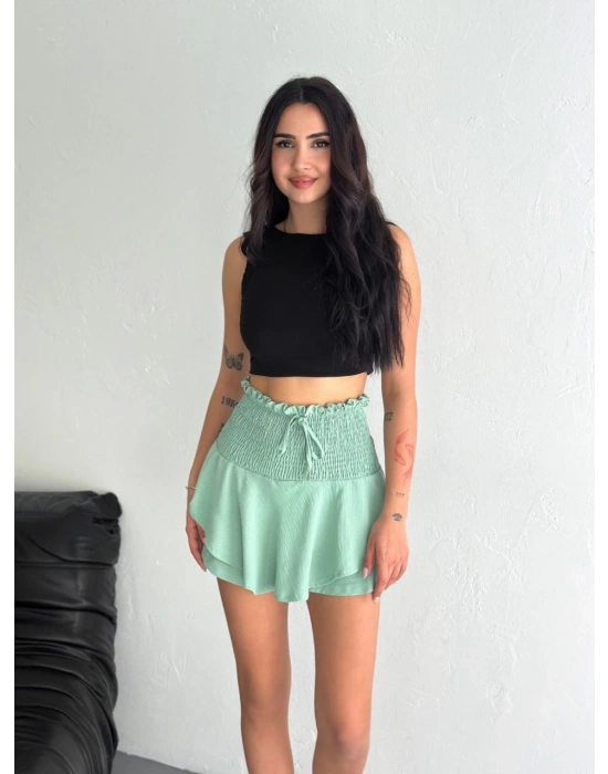 Kadın Ayrobin Şortlu Etek - Su Yeşili