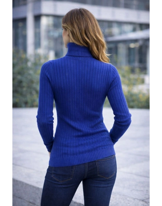 Kadın Balıkçı Yaka Boğazlı Triko Kazak Kalın Fitilli Regular Fit - İndigo