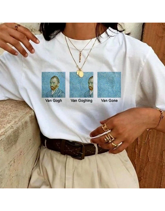 Kadın Baskılı Oversize kısa kol T-Shirt - Beyaz