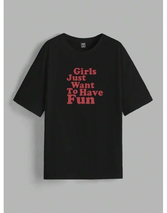 Kadın Baskılı Oversize Kısa kol T-shirt - Siyah