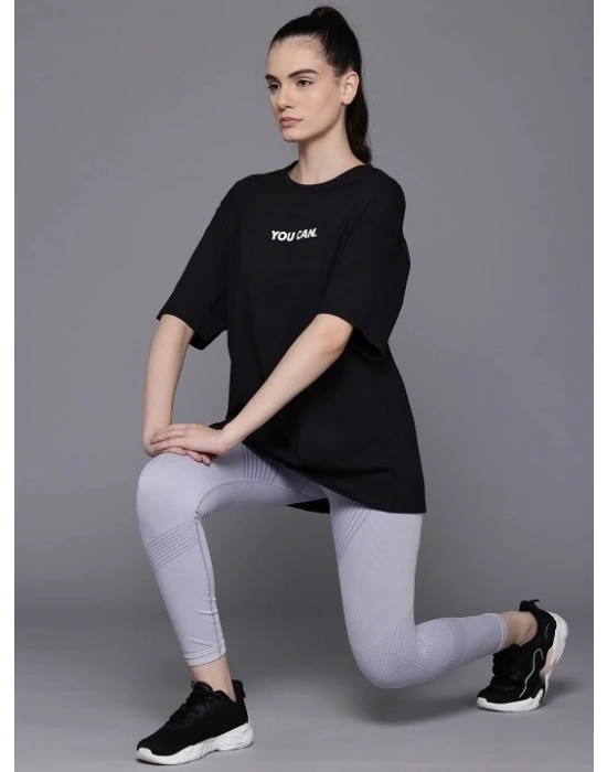 Kadın Baskılı T-Shirt Kısa Kol Bisiklet Yaka Oversize Rahat Kalıp Tişört - Siyah