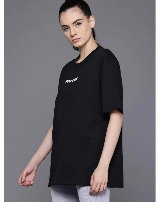 Kadın Baskılı T-Shirt Kısa Kol Bisiklet Yaka Oversize Rahat Kalıp Tişört - Siyah