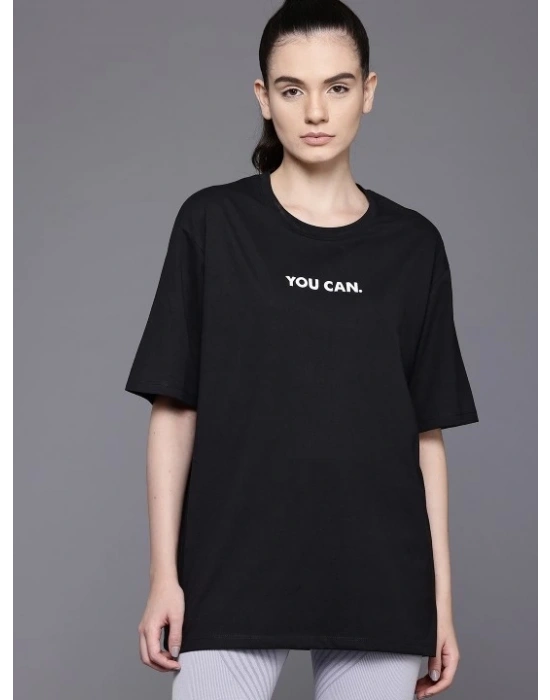 Kadın Baskılı T-Shirt Kısa Kol Bisiklet Yaka Oversize Rahat Kalıp Tişört - Siyah