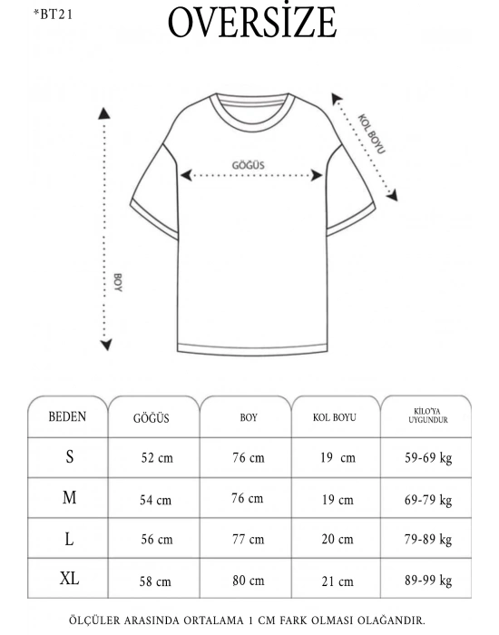 Kadın Baskılı T-Shirt Kısa Kol Bisiklet Yaka Oversize Tişört - Siyah
