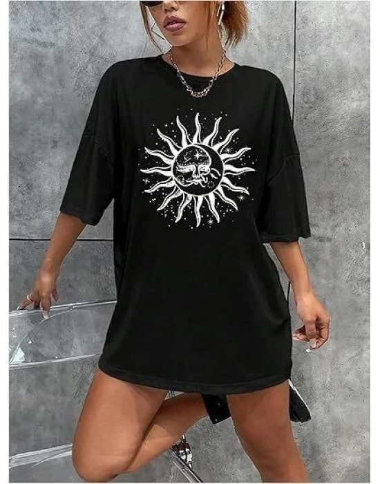 Kadın Baskılı T-Shirt Kısa Kol Bisiklet Yaka Regular Fit Rahat Kalıp Tişört - Siyah