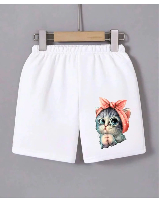 Kadın Beli Lastikli Baskılı Mini Şort - Beyaz