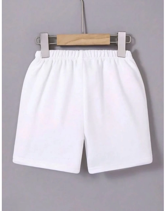 Kadın Beli Lastikli Baskılı Mini Şort - Beyaz