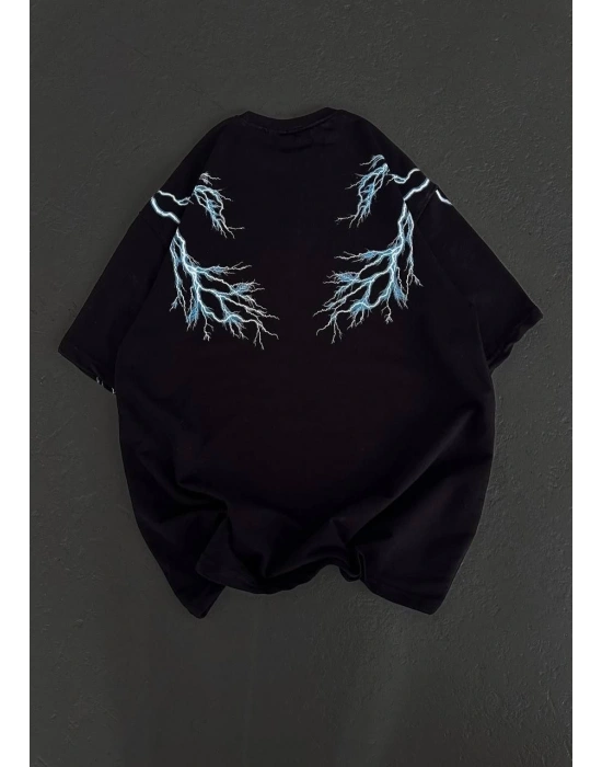 Kadın Bisiklet Yaka Baskılı  Kısa kol Oversize T-Shirt - Siyah