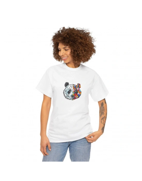 Kadın Bisiklet Yaka Baskılı  Kısa kol T-Shirt - Beyaz