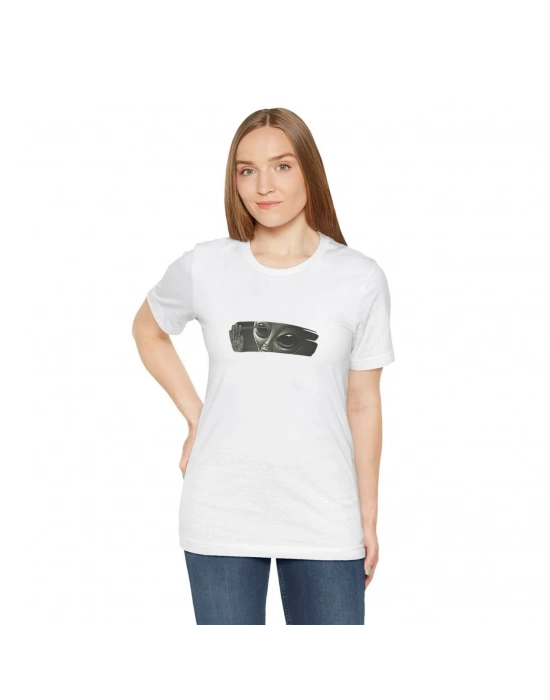 Kadın Bisiklet Yaka Baskılı  kısa kol T-Shirt - Beyaz