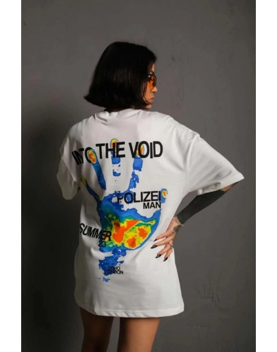 kadın Bisiklet Yaka Baskılı Oversize Kısa kol T-Shirt - Beyaz