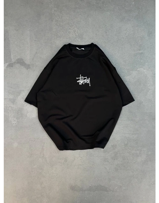 kadın Bisiklet Yaka Baskılı Oversize  Kısa kol T-Shirt - Siyah