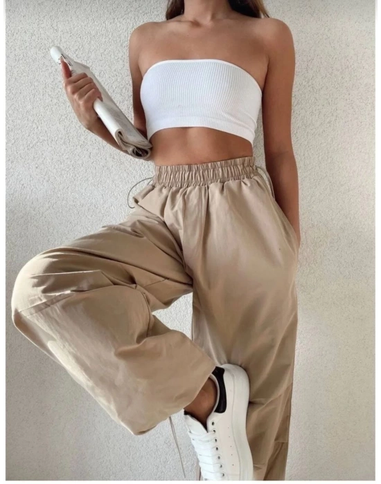 Kadın Cepli Paraşut Pantolon - Bej
