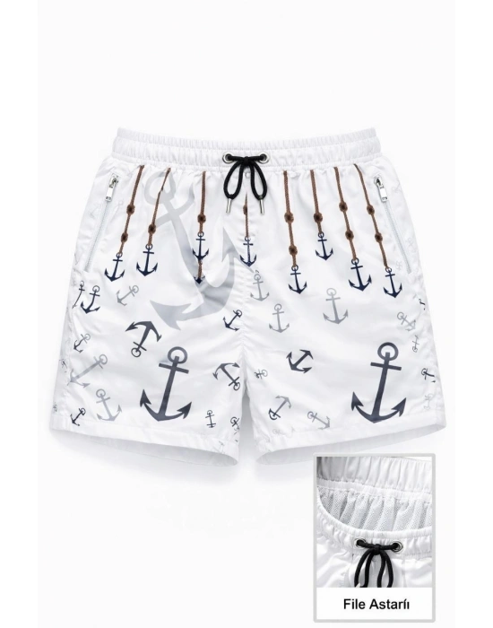 Kadın Deniz Şortu Fermuarlı Cepli File Astarlı Hızlı Kuruyan Premium - Beyaz