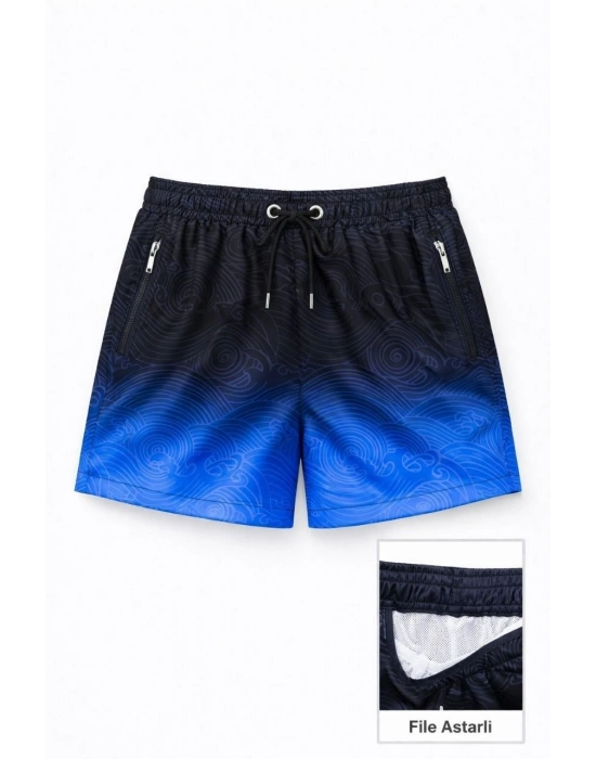 Kadın Deniz Şortu Fermuarlı Cepli File Astarlı Hızlı Kuruyan Premium - Çok Renkli