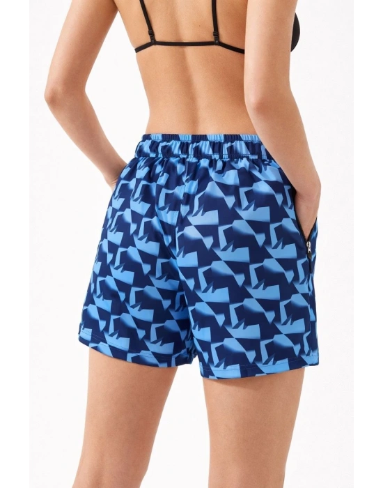 Kadın Deniz Şortu Fermuarlı Cepli File Astarlı Hızlı Kuruyan Premium - Mavi