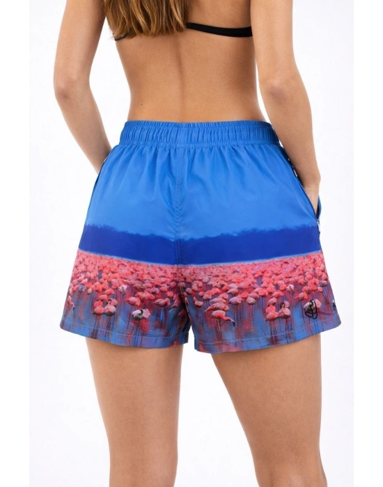 Kadın Deniz Şortu Fermuarlı Cepli File Astarlı Hızlı Kuruyan Premium - Mavi