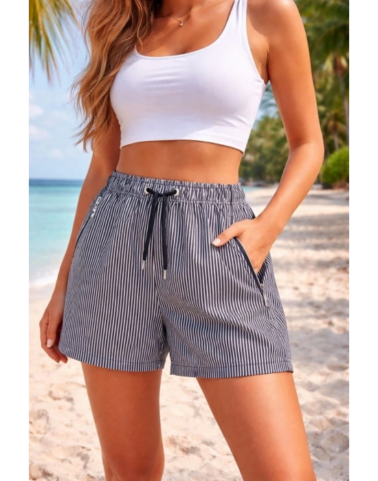 Kadın Deniz Şortu Fermuarlı Cepli File Astarlı Hızlı Kuruyan Premium - Siyah