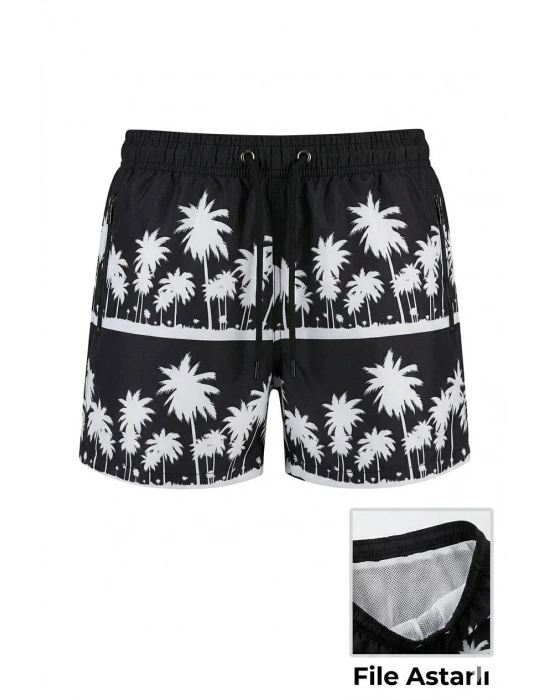 Kadın Deniz Şortu Fermuarlı Cepli File Astarlı Hızlı Kuruyan Premium - Siyah