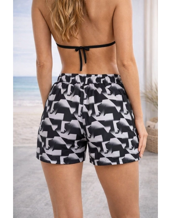 Kadın Deniz Şortu Fermuarlı Cepli File Astarlı Hızlı Kuruyan Premium - Siyah