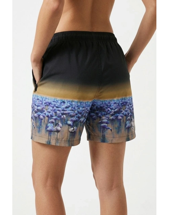 Kadın Deniz Şortu Fermuarlı Cepli File Astarlı Hızlı Kuruyan Premium - Siyah