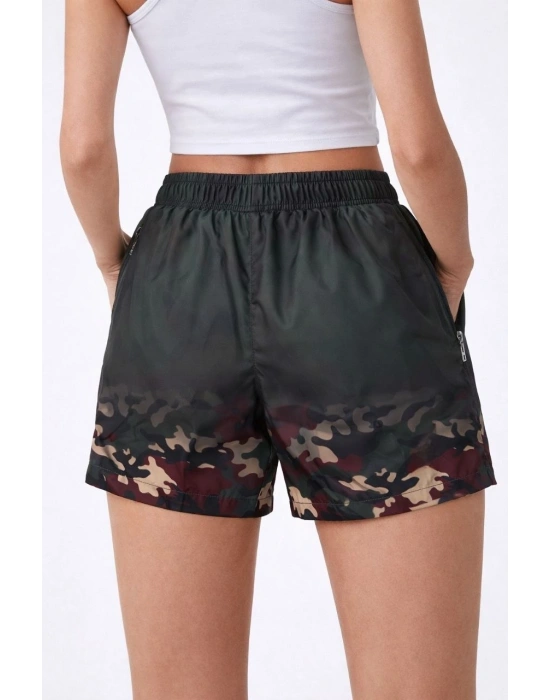 Kadın Deniz Şortu Fermuarlı Cepli File Astarlı Hızlı Kuruyan Premium - Siyah