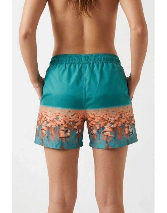 Kadın Deniz Şortu Fermuarlı Cepli File Astarlı Hızlı Kuruyan Premium - Su Yeşili