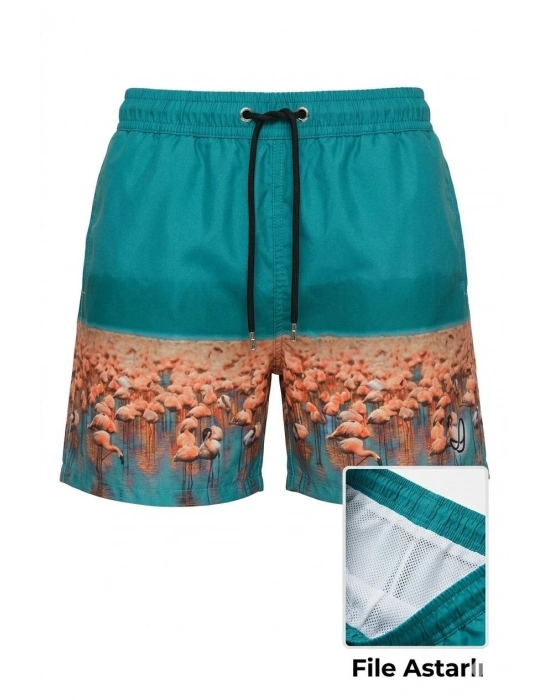 Kadın Deniz Şortu Fermuarlı Cepli File Astarlı Hızlı Kuruyan Premium - Su Yeşili