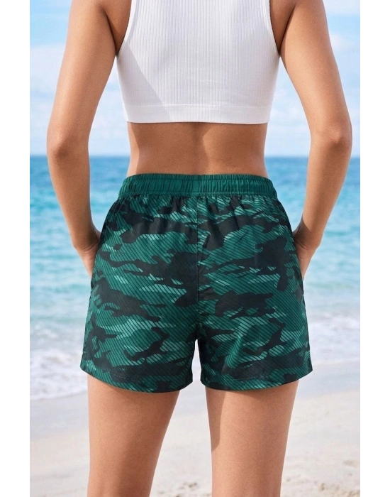 Kadın Deniz Şortu Fermuarlı Cepli File Astarlı Hızlı Kuruyan Premium - Su Yeşili