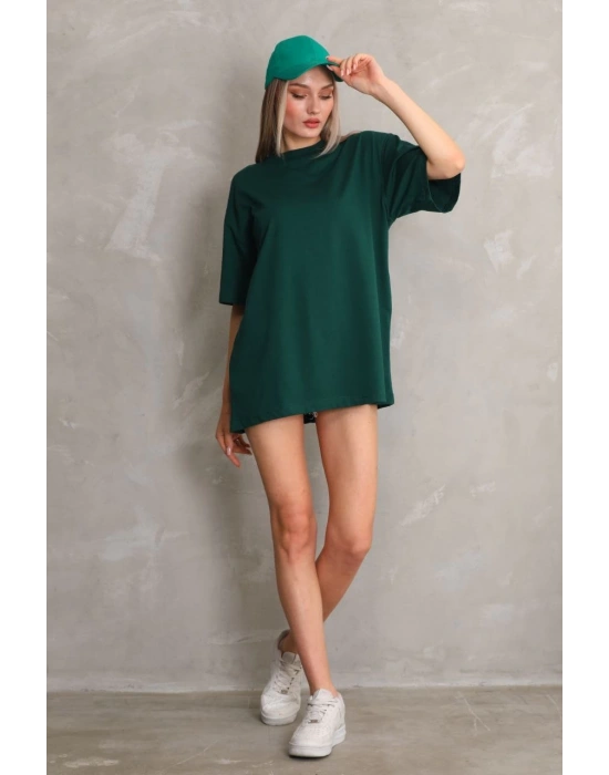 Kadın Düz  Kısa kol Penye T-shirt- Yeşil