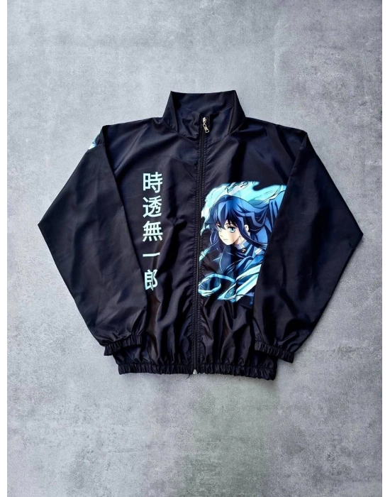 Kadın Fermuarlı Dijital Baskılı Rüzgarlık - Siyah