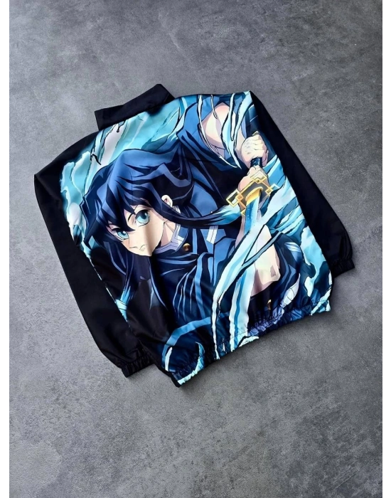 Kadın Fermuarlı Dijital Baskılı Rüzgarlık - Siyah