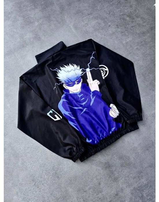 Kadın Fermuarlı Dijital Baskılı Rüzgarlık - Siyah