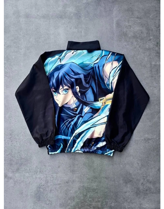 Kadın Fermuarlı Dijital Baskılı Rüzgarlık - Siyah