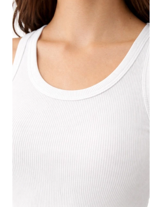 Kadın Fitilli Likralı Kaşkorse Atlet Vücuda Oturan Basic Şıklık - Beyaz