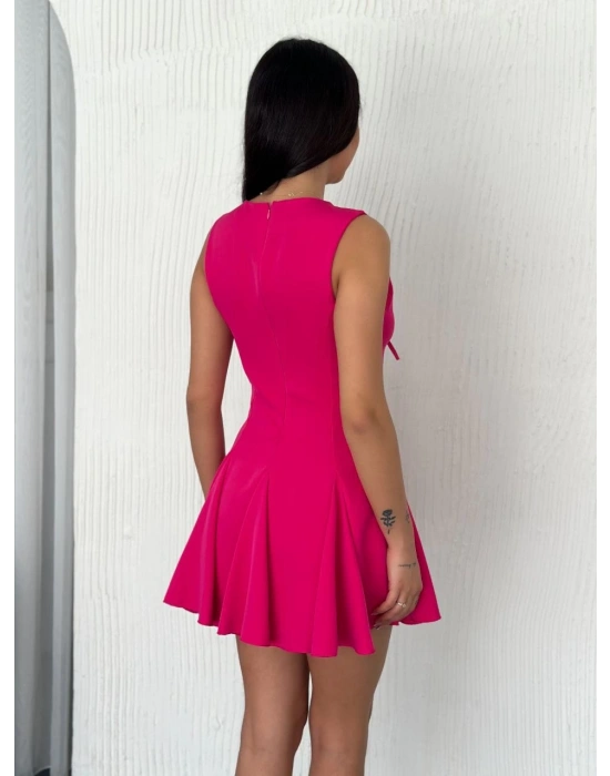 Kadın Göğüs Bağlamalı Kolsuz Mini Boy Elbise - Pembe