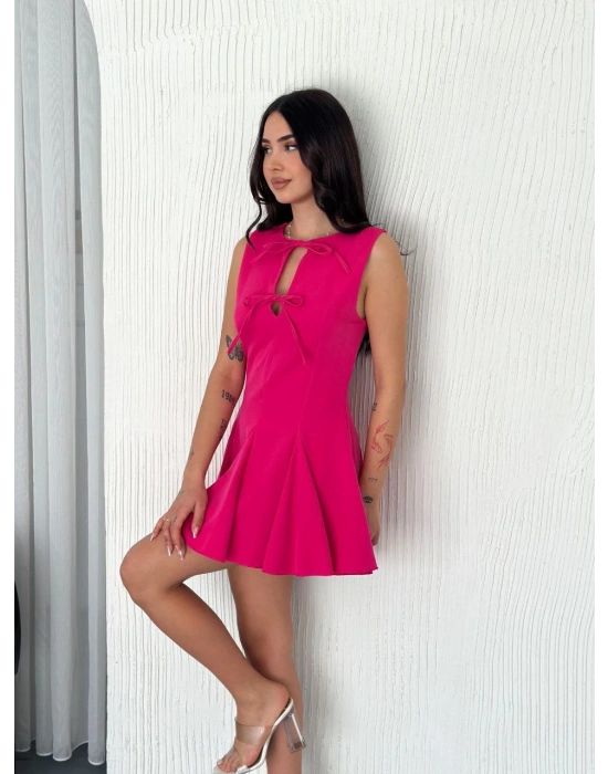 Kadın Göğüs Bağlamalı Kolsuz Mini Boy Elbise - Pembe