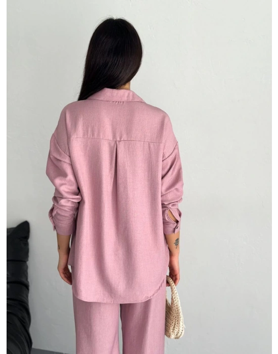 Kadın Gömlek Pantolon ikili Alt-Üst Takım - Toz Pembe