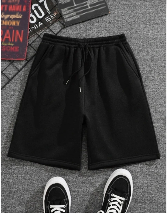 Kadın İki İplik Düz Oversize Şort - Siyah