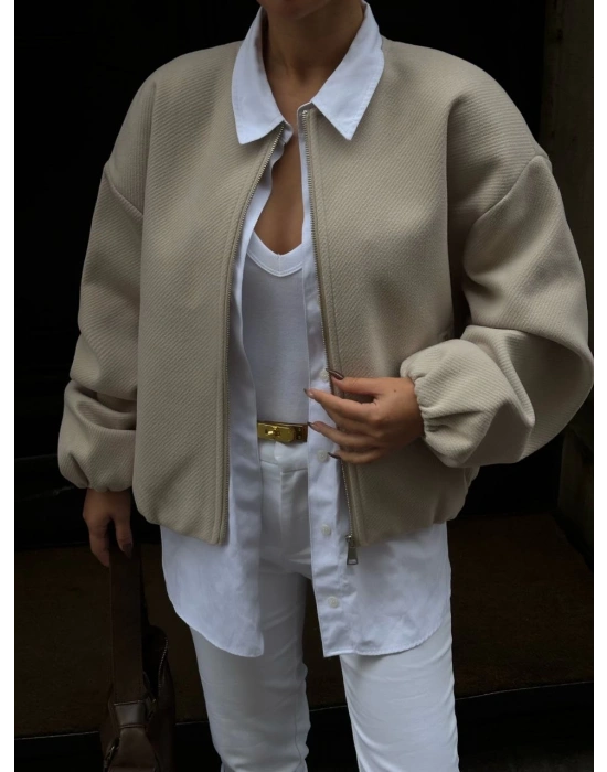 Kadın Kaşe Kaşmir Fermuarlı CEKET - Bej