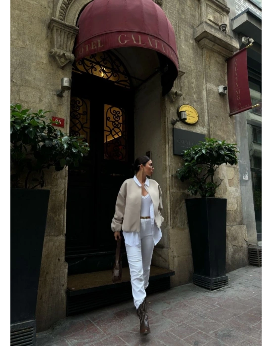 Kadın Kaşe Kaşmir Fermuarlı CEKET - Bej